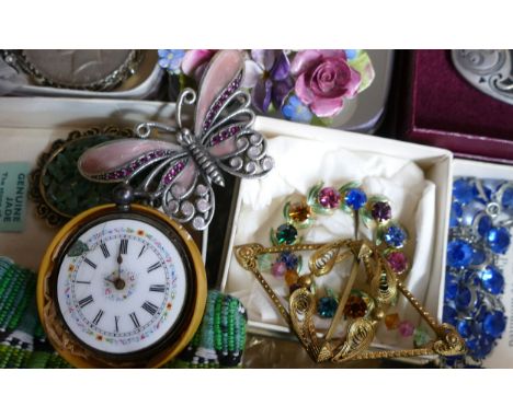 Interesting job lot of jewellery &amp; silver including silver stamp case, US silver dollar coin 1922 with silver mount &amp;