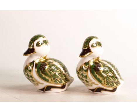 Two Royal Crown Derby paperweights Derby Duckling, gold stopper, boxed. (2)