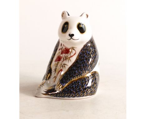 Royal Crown Derby Giant Panda paperweight with gold stopper, boxed.