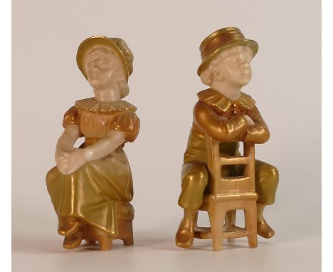 Royal Worcester, two heavily Gilt Ivory Blush child figures. Height: 10.5cm (2)