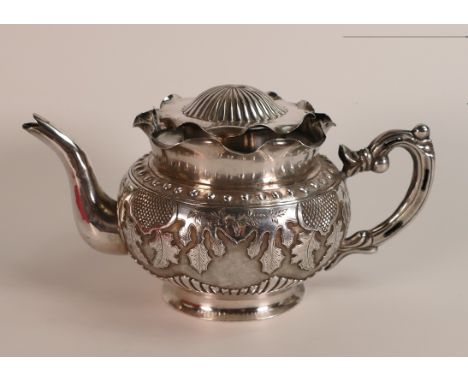 Chinese Sterling Silver tea pot, measures 20cm wide x 11cm high appx.  Weight 382.9g.