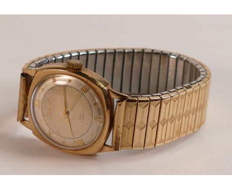9ct Gold Rotary gentleman's wristwatch with square dial, d.3cm with gold plated expandable bracelet.