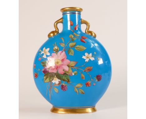 Christopher Dresser for Minton, Victorian 19th century 'Cloisonné' moon flask vase. The flask having a turquoise blue ground 
