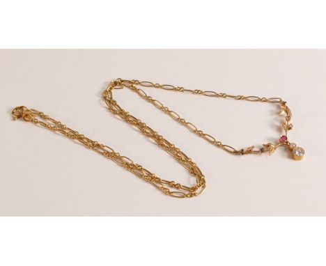 18ct Gold pendant and chain, the pendant set with Diamonds and a Ruby, 5g.