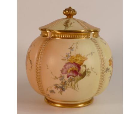 Royal Worcester, Blush Ivory vase and cover painted with floral sprays. Height: 18cm