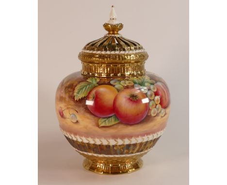 D Winter for Royal Worcester, hand painted fruit still life potpourri vase, cover and internal lid. Height: 27.5cm