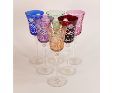 Possibly Baccarat, six Bohemian cut Crystal wine glasses. (6) Height: 24.5cm