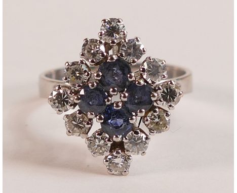 18ct white Gold ladies Sapphire (or similar gemstone) &amp; Diamond dress ring, stamped 18k.  Ring size P, weight 5.07g.