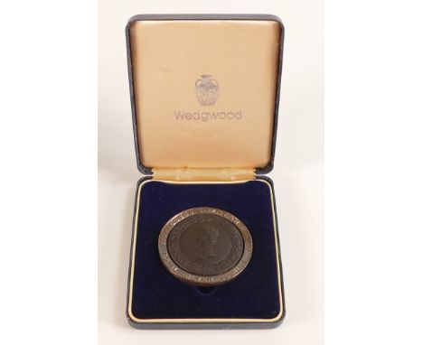 Wegdwood, boxed silver mounted black Jasperware cameo of Elizabeth II Royal Silver Jubilee 1952-1977. Limited edition  497/50