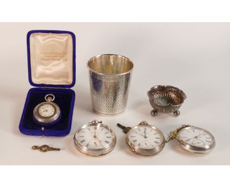 Group of Silver pocket watches and items - includes 3 x gents hallmarked silver watches including Waltham &amp; K Jones Worce