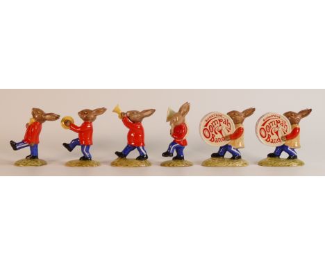 Royal Doulton Bunnykins figures Oompah Band to include Drummer DB26 x 2, Sousaphone DB23, Drum-Major DB27 Cymbals DB25 and Tr