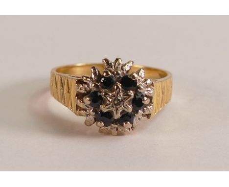 18ct Gold ring set with Sapphires and Diamonds, size K, 4.3g.
