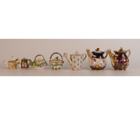 Six 19th century Porcelain Rosewater Sprinklers in the form of Watering Cans. Includes two Spode examples and one miniature S