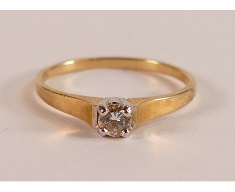 18ct Gold solitaire Diamond ring, square set diamond, approx .25ct, size R, 2.7g.