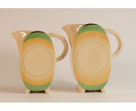 Clarice Cliff for Newport Pottery Co., two Bonjour pattern graduated jugs. Height of tallest: 17cm (2)