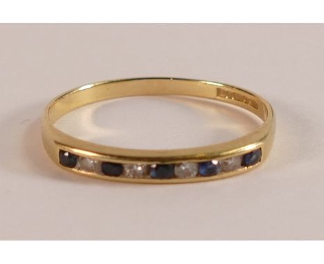 18ct gold Diamond &amp; Sapphire half eternity ring, size R, 2g.
