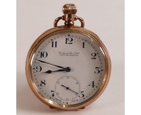 9ct Gold Dennison Cork &amp; Sons pocket watch, top winding, d.5cm, 84.9g.