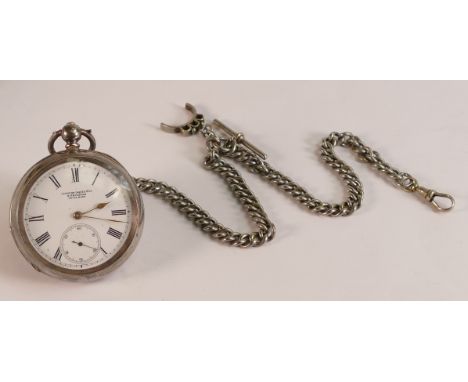 Silver pocket watch Langdon Davies &amp; Co. with Silver double Albert chain.