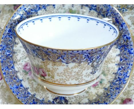 Royal Worcester tea set, transfer printed blue and gilt ground with printed and tinted floral sprays, pattern no Z277, some s