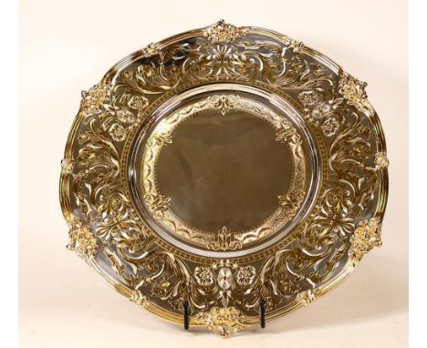 De Lamerie Fine silver plated gilt layplate/tray, Robert Adam 2 pattern, high end quality item, new and Made in England, d.37