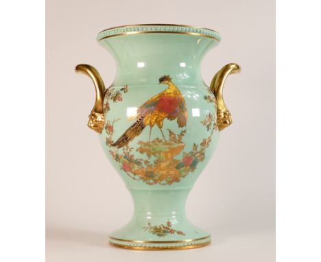 Large Spode twin handled vase with Chelsea bird &amp; foliage decoration, height 28cm