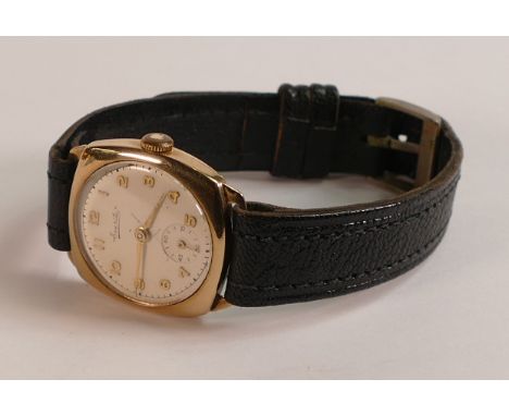 9ct Gold Everite gentleman's mechanical wristwatch, date, d.2.75cm including crown.
