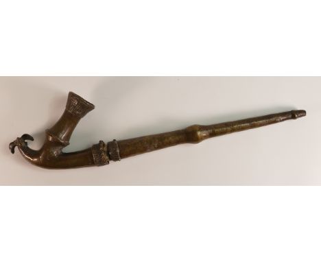 North African Bronze Hookah pipe. Constructed in two sections. Length: 46.5cm