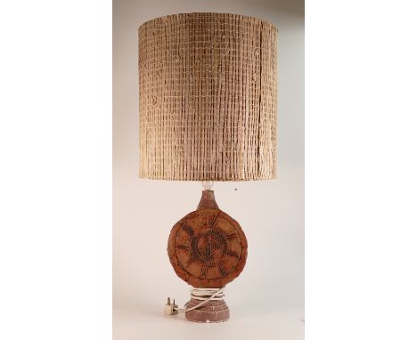 Bernard Rooke, Studio Pottery lamp base of circular form on pedestal base. Height incl. shade:  70cm