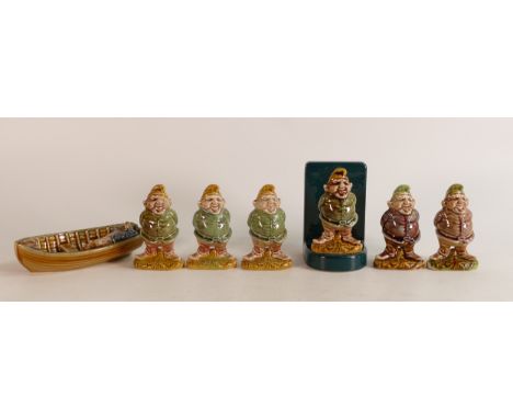 Irish Wade Leprechauns: a collection of Leprechauns including bookend, five figures and a rare man in a boat ash tray etc. (6