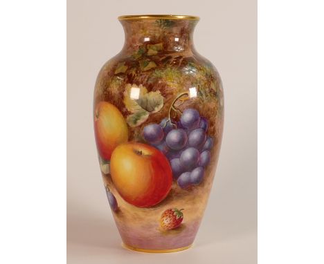 H. Ayrton for Royal Worcester, hand painted fruit still life vase, shape no. 2227. Height: 18.4cm