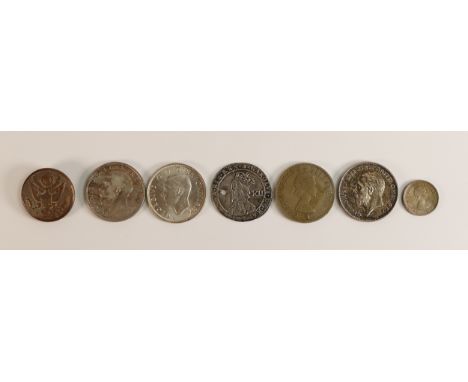 Charles I - 17th century hammered silver Shilling (holed), together with 2 x pre 1946 silver half-crowns and a pre 1919 half-
