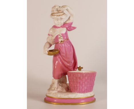 William Brownfield figure of girl with basket, c1875, in cream and pink colours, h.22cm, r.