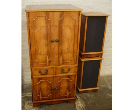 Yew wood hifi cabinet in the Regency style with speaker cabinets