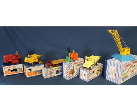 6 Dinky vehicles in original boxes: Muir Hill Dumper 562, Big Bedford Lorry 922, Euclid Rear Dump Truck 965, Heavy Tractor 56