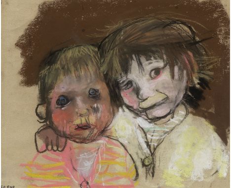 Joan Eardley RSA (British, 1921-1963)Two Samson Children pastel on glass paper22.5 x 27.5 cm. (8 7/8 x 10 13/16 in.)Studio in