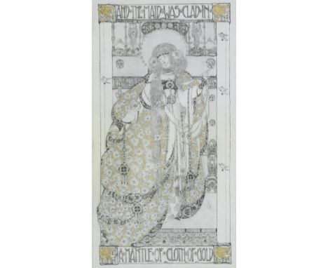 Jessie Marion King (British, 1875-1949)And the Maid was clad in a Mantle of Gold signed 'JESSIE M KING' (lower right)ink on v