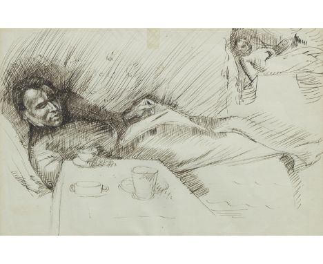 Robert Colquhoun (British, 1914-1962)Sacha resting (self portrait) ink sketch21 x 30.7 cm. (8 1/4 x 12 1/16 in.)Footnotes:Pro