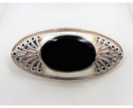 Vintage Sterling Silver Whitby Jet Brooch. A beautiful brooch in sterling silver set with polished black Whitby Jet.The brooc