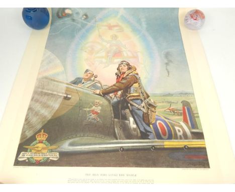 An Aviation print of WWII spitfire pilots, entitled 'The Men Who Saved The World', published 1946 by the British Publisher's 