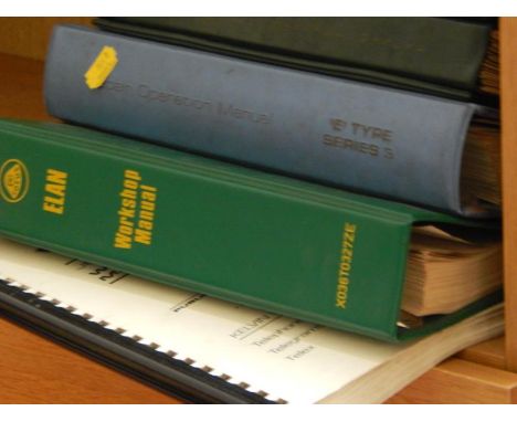 A Lotus Elan workshop manual, a Jaguar 2.4L and 3.4L service manual, and Jaguar E Type Series Repair Operation manual, and a 