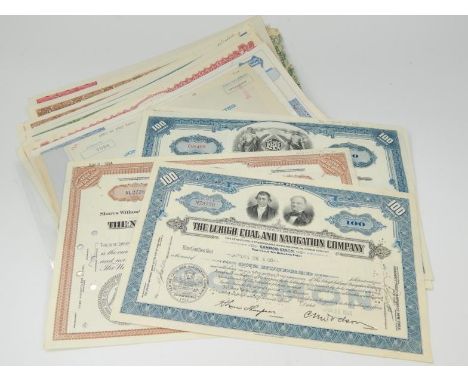 Scripophily;- c.40 principally U.S. share certificates, including railroad, navigation and shipping, and industrials.