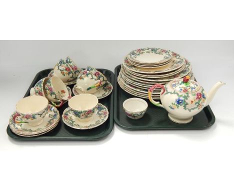 A Royal Cauldon Victoria pattern part dinner and tea service, including a teapot.
