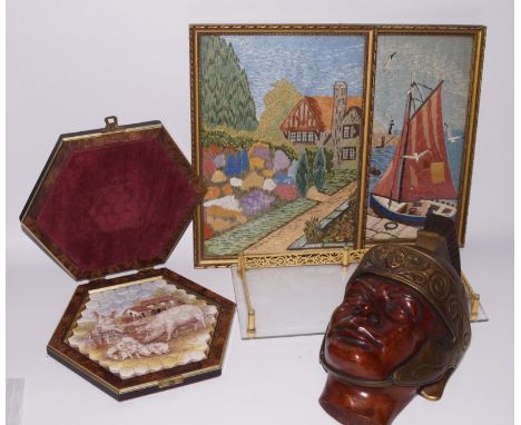 Various collectables, to include a James Peters of Worcester ceramic mosaic type jigsaw, a mahogany replica hatchet or mallet