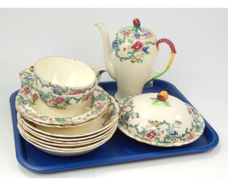 A Booths Floradora pattern dinner, tea and coffee service, including some later pieces by Royal Doulton.