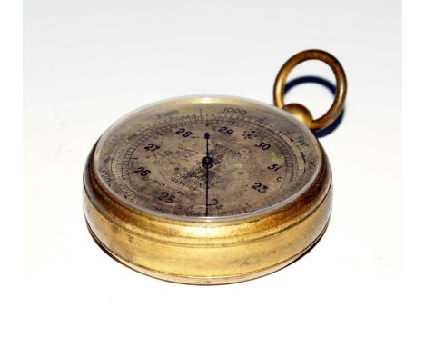 A late 19thC brass cased pocket barometer, by W Dalrymple, of Glasgow.