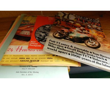 A collection of motorcycle racing programmes and magazines, including Isle of Man TT, (10) (1 shelf).