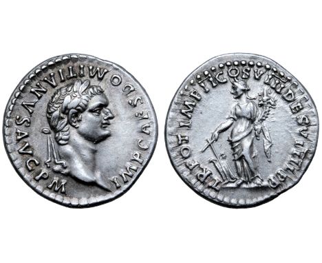 Domitian AR Denarius. Rome, AD 82. IMP CAESAR DOMITIANVS AVG P M, laureate head right / TR POT IMP II COS VIII DES VIIII P P 