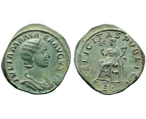 Julia Mamaea (mother of S. Alexander) Æ Sestertius. Rome, AD 222-235. IVLIA MAMAEA AVGVSTA, diademed and draped bust right / 