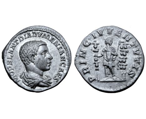 Diadumenian, as Caesar, AR Denarius. Rome, AD 217-218. M OPEL ANT DIADVMENIANVS CAES, bare-headed and draped bust right / PRI