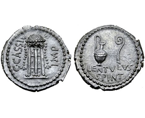 C. Cassius Longinus and P. Cornelius Lentulus Spinther AR Denarius. Military mint travelling with Brutus (Smyrna?), 43-42 BC.